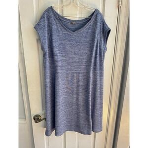 T by Talbots Short Dress Women Sz XL  Blue Cap Sleeve V-Neck Knit Casual Stretch